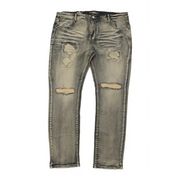 Denim City Slit Knee Ripped Denim - Bold and Comfortable Denim with Distressed Detailing - 42 - DENIM
