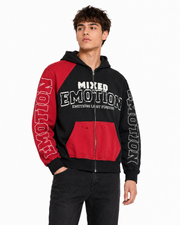 Mixed emotion split decision zip up hoodie by MIXED EMOTION