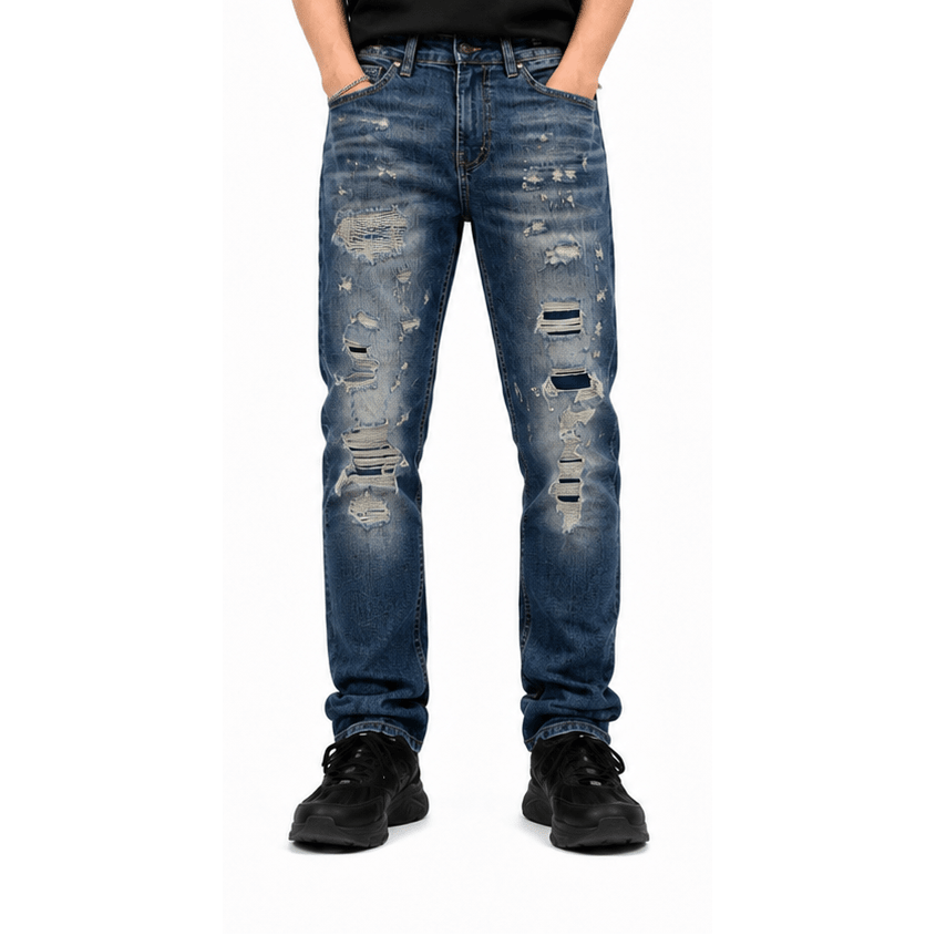 M.society slim straight fit rip and repair denim - DENIM - Cityswagusa.com