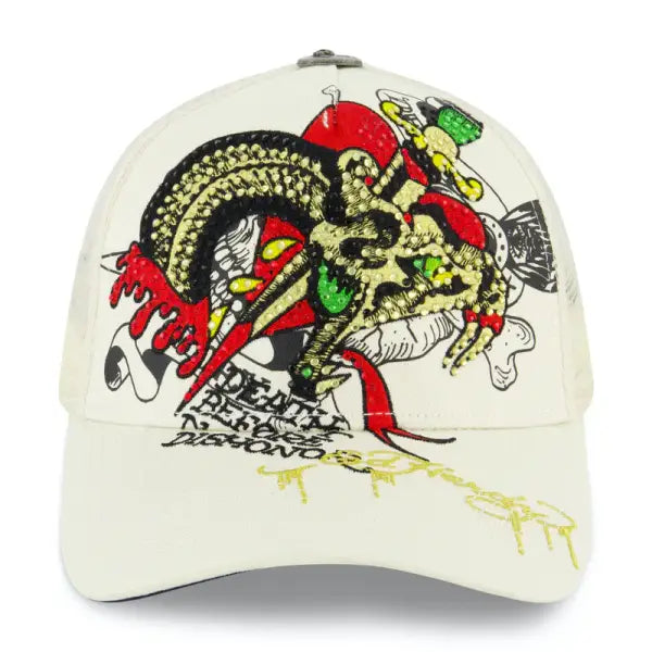 Ed Hardy dagger rhinestone trucker snapback - OSFA / CREAM - HATS