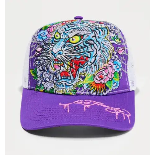 Ed Hardy floral tiger trucker snapback - OSFA / PURPLE - HATS