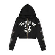 Ed Hardy front crosses zip up hoodie - SMALL / BLACK - HOODIE
