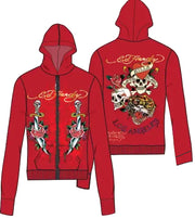 Ed Hardy front dagger roses long zip up hoodie - HOODIE
