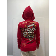 Ed Hardy front dagger roses long zip up hoodie - HOODIE
