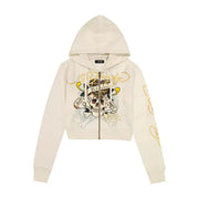 Ed Hardy front lks zip up hoodie - MEDIUM / CREAM - HOODIE
