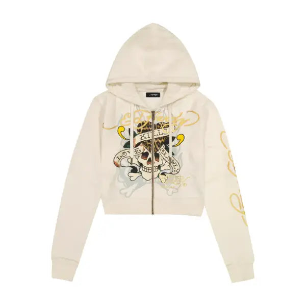 Ed Hardy front lks zip up hoodie - MEDIUM / CREAM - HOODIE
