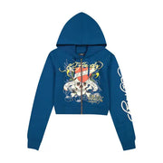 Ed Hardy lks skull zip front hoodie - SMALL / NAVY - HOODIE