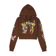 Ed Hardy phoenix zip front hoodie - SMALL / BROWN - HOODIE