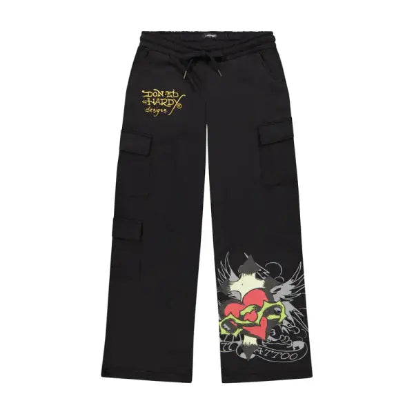 Ed hardy rhinestone sacred heart cargo sweatpant - SMALL / BLACK - SWEAT PANT