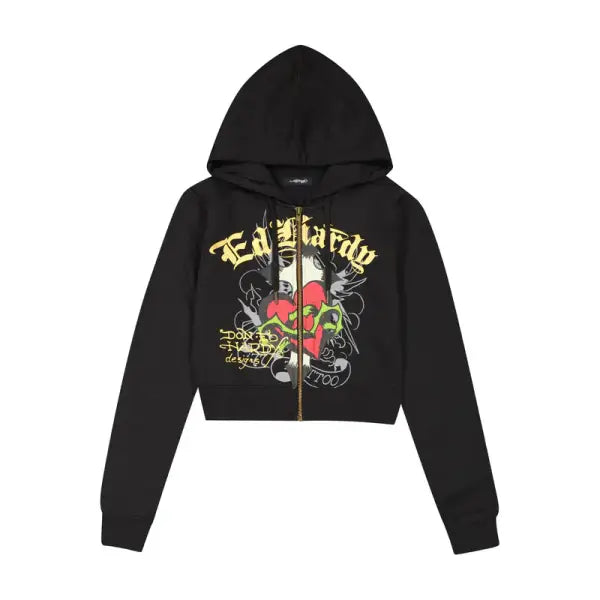 Ed hardy sacred heart zip front hoodie - SMALL / BLACK - HOODIE