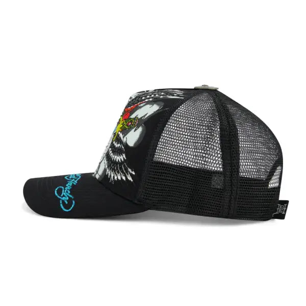 Ed Hardy skull and sword rhinestone trucker snapback - OSFA / BLACK - HATS