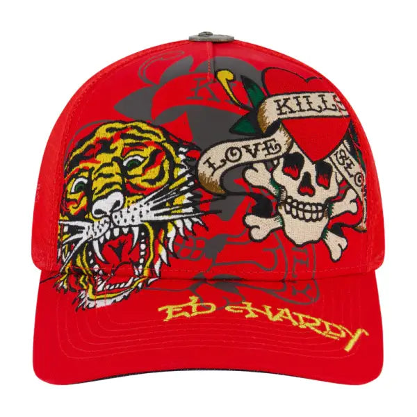 Ed Hardy tiger trucker snapback - OSFA / RED - HATS