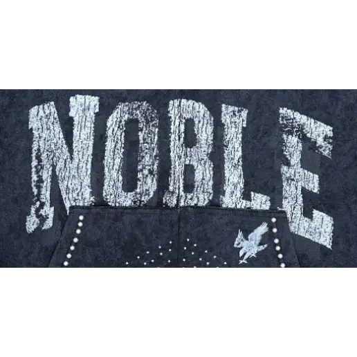 Elite premium denim blackwash rhinestone noble hoodie - HOODIE