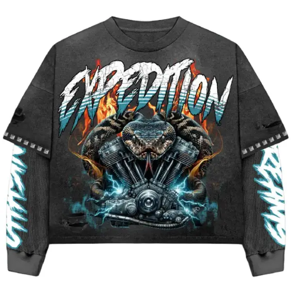 Expedition motor layered longsleeve t-shirt - MEDIUM / CHARCOAL - T-SHIRT