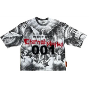 First row 3/4 sleeve cropped mini terry t-shirt - SMALL / WHITE - T-SHIRT