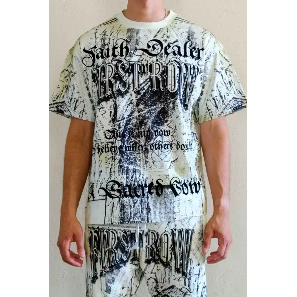 First row faith dealer sacred vow washed graphic rhinestone t-shirt - SMALL / BLACK/GREY - T-SHIRT