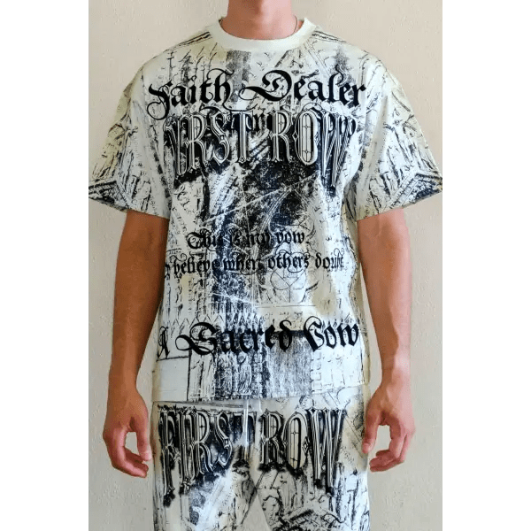 First row faith dealer sacred vow washed graphic rhinestone t-shirt by FIRST ROW