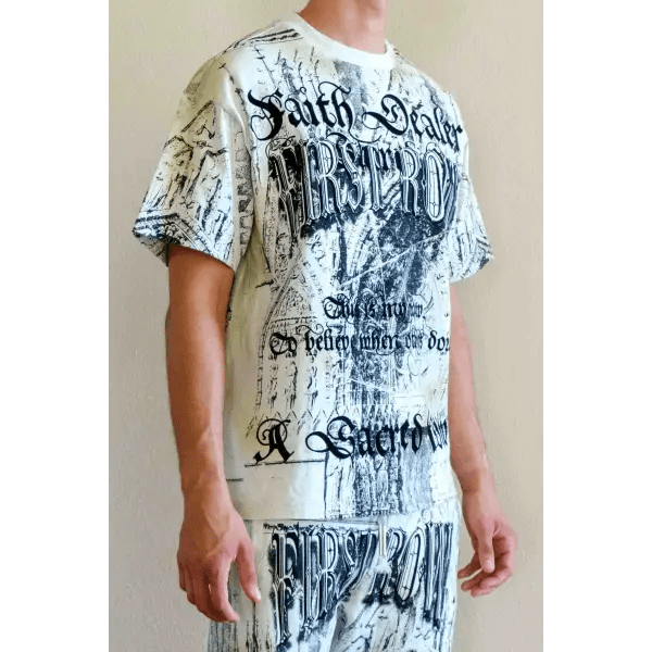 First row faith dealer sacred vow washed graphic rhinestone t-shirt by FIRST ROW