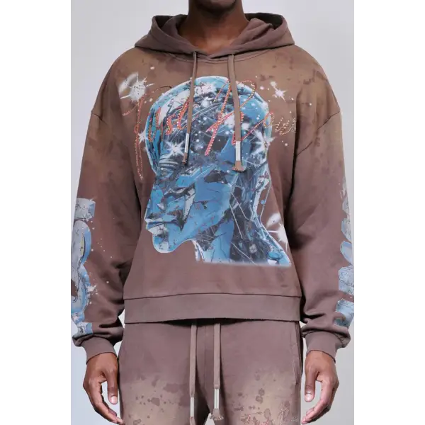 First row graphic rhinestone pullover hoodie - HOODIE