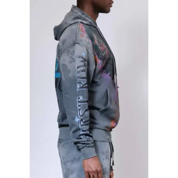 First row graphic rhinestone pullover hoodie - HOODIE