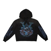 First row graphic rhinestone pullover hoodie - SMALL / BLACK - HOODIE