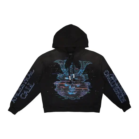 First row graphic rhinestone pullover hoodie - SMALL / BLACK - HOODIE