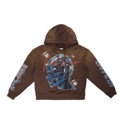 First row graphic rhinestone pullover hoodie - SMALL / BROWN - HOODIE