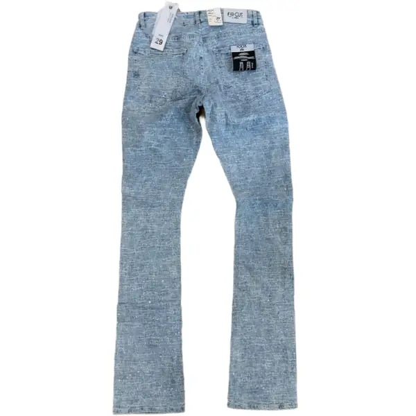 Focus allover distress rhinestone stacked denim - DENIM