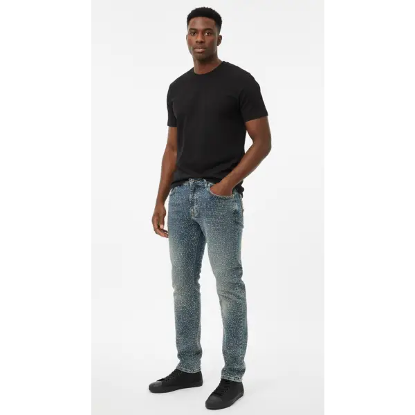 Focus allover distress rhinestone stacked denim - DENIM