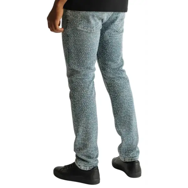 Focus allover distress rhinestone stacked denim - DENIM