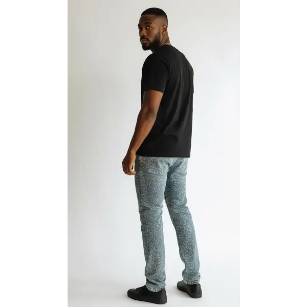 Focus allover distress rhinestone stacked denim - DENIM