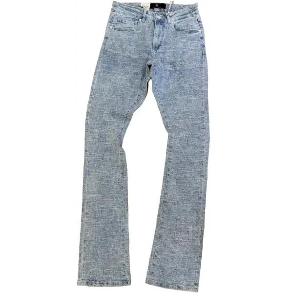 Focus allover distress rhinestone stacked denim - DENIM