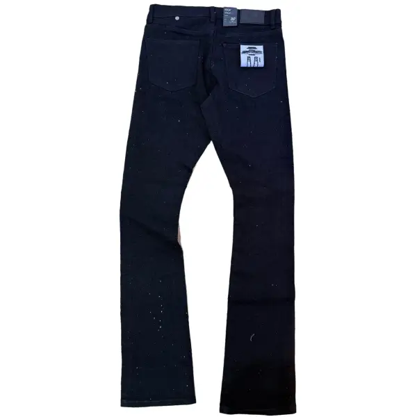 Focus allover distress rhinestone stacked denim - DENIM