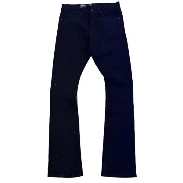 Focus allover distress rhinestone stacked denim - DENIM