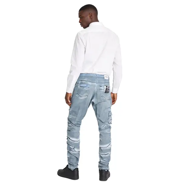 Focus cargo distressed coated stacked denim - DENIM