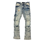 Focus cargo multi pocket stacked pants - DENIM