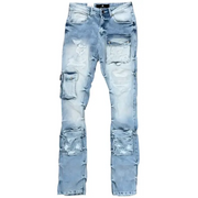 Focus cargo multi pocket stacked pants - DENIM