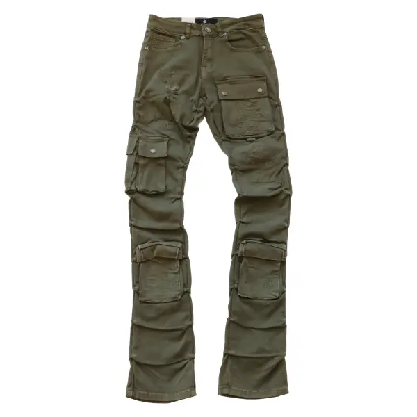 Focus cargo multi pocket stacked pants - DENIM