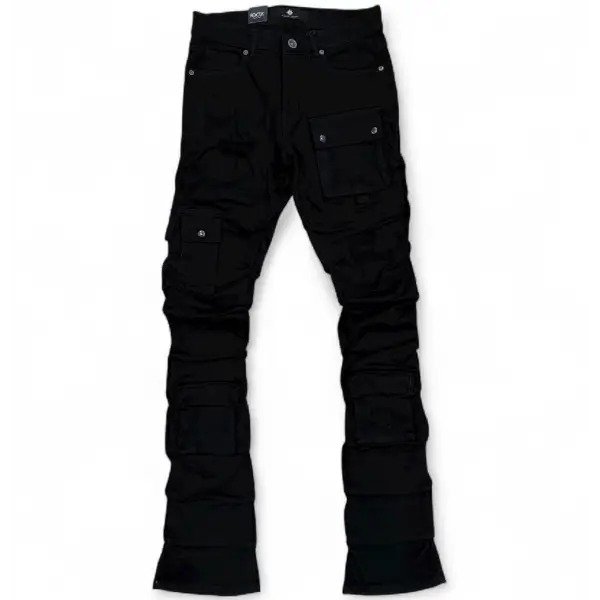 Focus cargo multi pocket stacked pants - DENIM