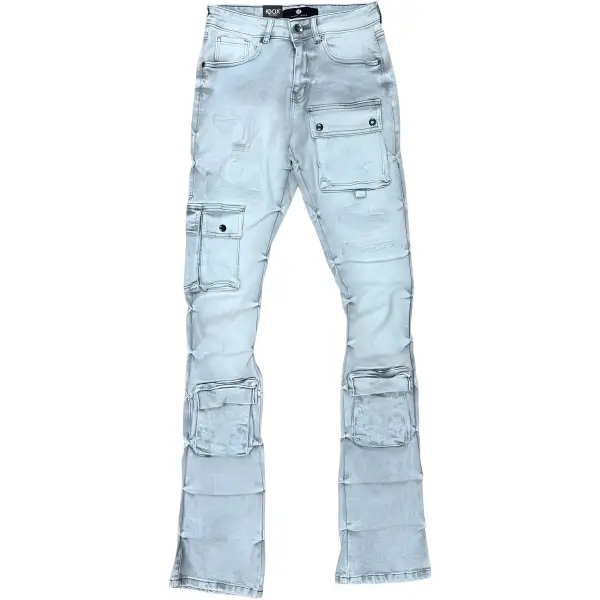 Focus cargo multi pocket stacked pants - DENIM