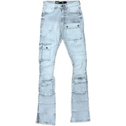 Focus cargo multi pocket stacked pants - DENIM