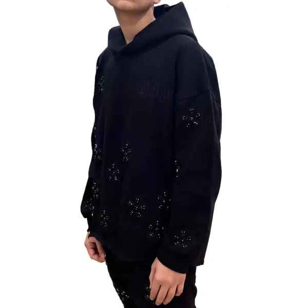 Focus crystal embd crop hoodie - HOODIE