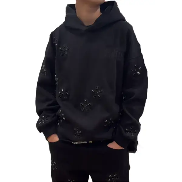 Focus crystal embd crop hoodie - HOODIE