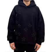 Focus crystal embd crop hoodie - SMALL / BLACK - HOODIE