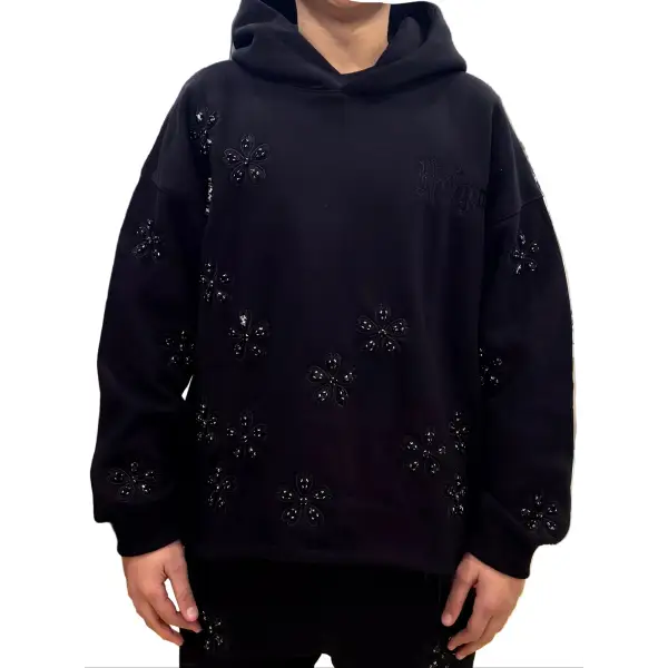 Focus crystal embd crop hoodie - SMALL / BLACK - HOODIE