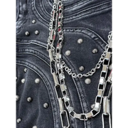 Focus curve stitched studded denim - DENIM
