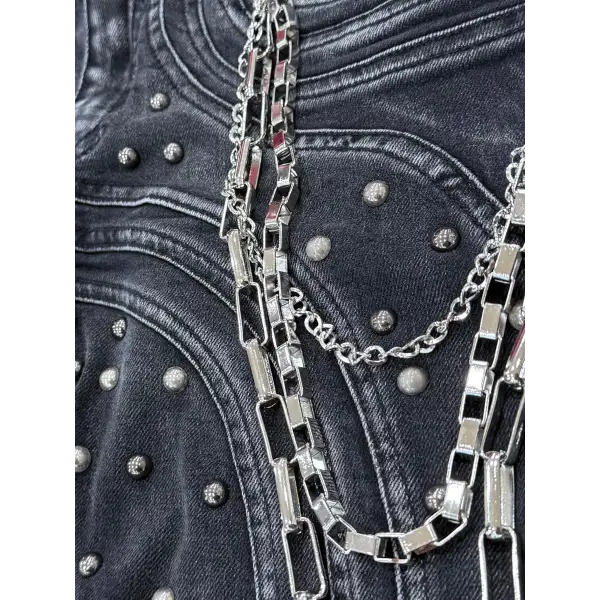 Focus curve stitched studded denim - DENIM