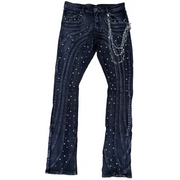 Focus curve stitched studded denim - DENIM