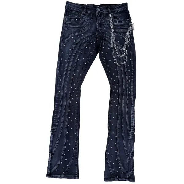 Focus curve stitched studded denim - DENIM