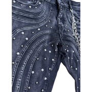 Focus curve stitched studded denim - DENIM